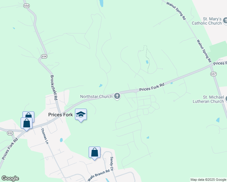 map of restaurants, bars, coffee shops, grocery stores, and more near 3940 Prices Fork Road in Blacksburg