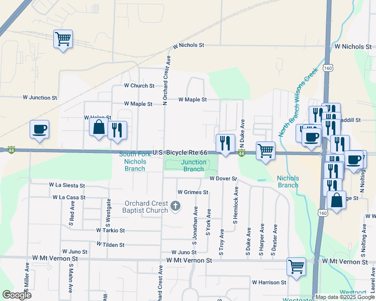 map of restaurants, bars, coffee shops, grocery stores, and more near 3920 West Chestnut Expressway in Springfield