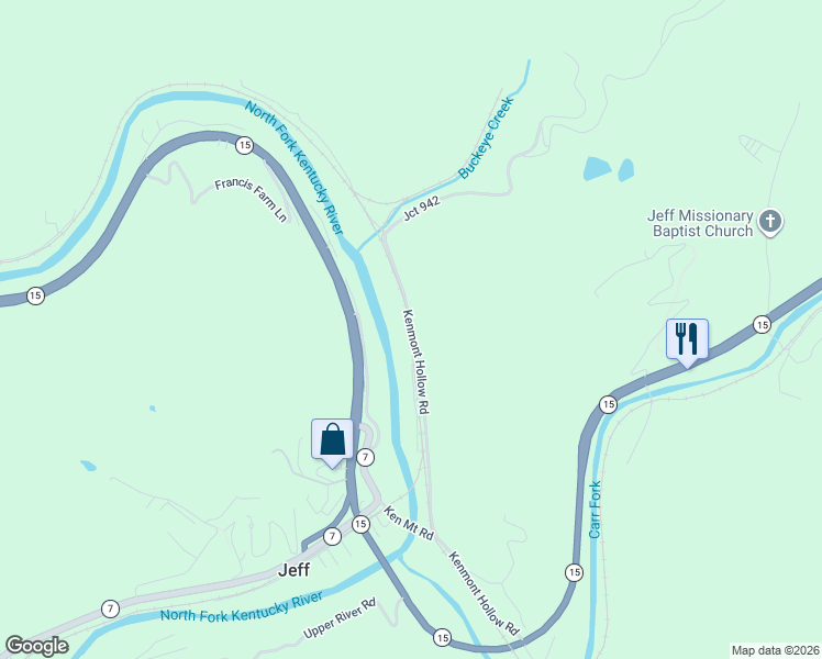 map of restaurants, bars, coffee shops, grocery stores, and more near Kenmont Hollow Road in Jeff