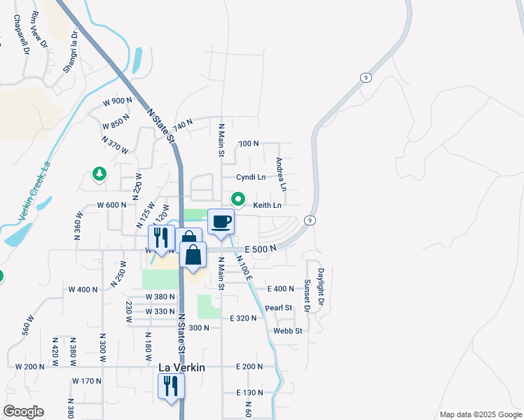 map of restaurants, bars, coffee shops, grocery stores, and more near 618 North 125 East in La Verkin