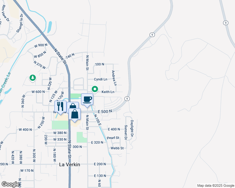 map of restaurants, bars, coffee shops, grocery stores, and more near 180 East 615 North in La Verkin