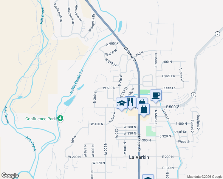 map of restaurants, bars, coffee shops, grocery stores, and more near 255 West 635 North in La Verkin