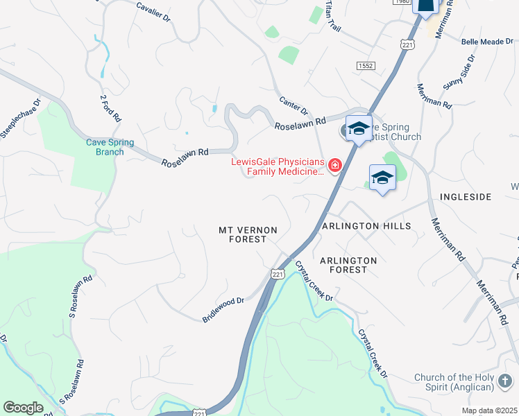 map of restaurants, bars, coffee shops, grocery stores, and more near 5201 Fordwick Drive in Cave Spring