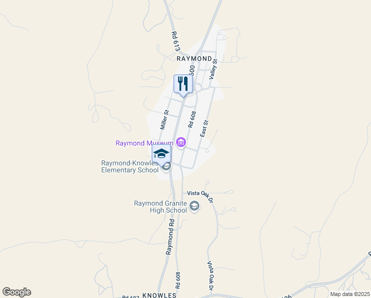 map of restaurants, bars, coffee shops, grocery stores, and more near 32011 Road 608 in Raymond