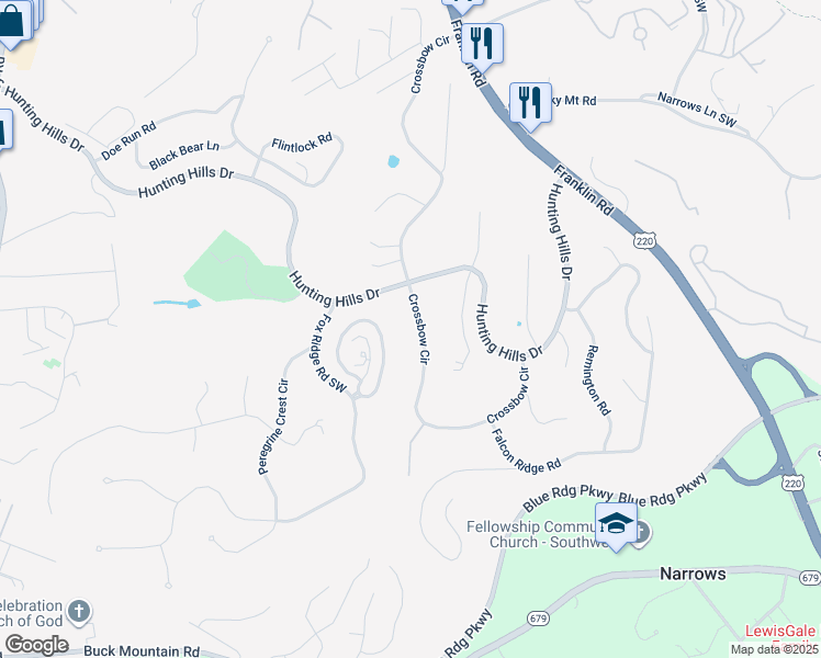 map of restaurants, bars, coffee shops, grocery stores, and more near 5080 Cross Bow Circle in Cave Spring