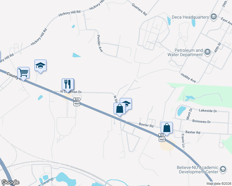 map of restaurants, bars, coffee shops, grocery stores, and more near 2602 North Stedman Drive in Petersburg