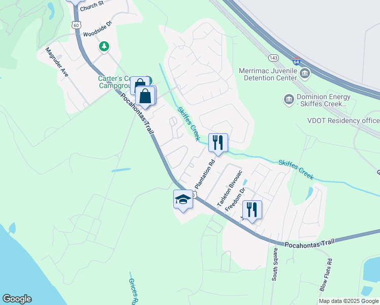 map of restaurants, bars, coffee shops, grocery stores, and more near 1930 Algonquin Trail in Williamsburg