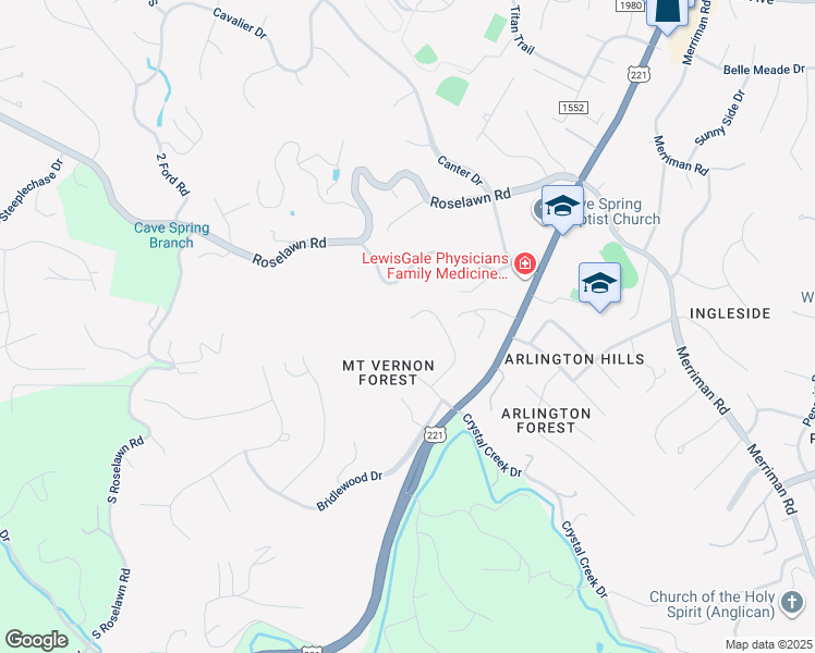 map of restaurants, bars, coffee shops, grocery stores, and more near 5201 Fordwick Drive in Cave Spring