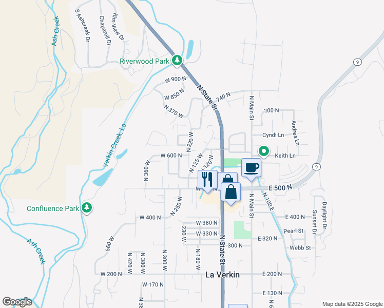map of restaurants, bars, coffee shops, grocery stores, and more near 620 North 220 West in La Verkin