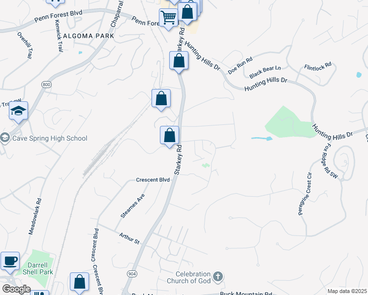 map of restaurants, bars, coffee shops, grocery stores, and more near 5107 Overland Drive in Cave Spring
