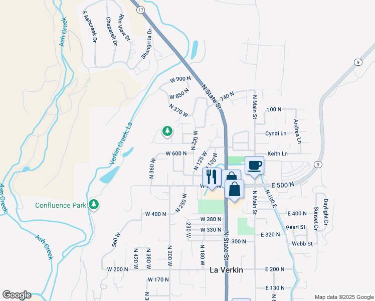 map of restaurants, bars, coffee shops, grocery stores, and more near 244 West 600 North in La Verkin
