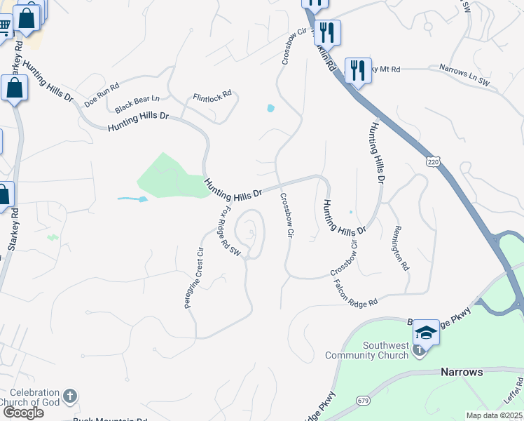 map of restaurants, bars, coffee shops, grocery stores, and more near 4986 Hunting Hills Circle in Cave Spring
