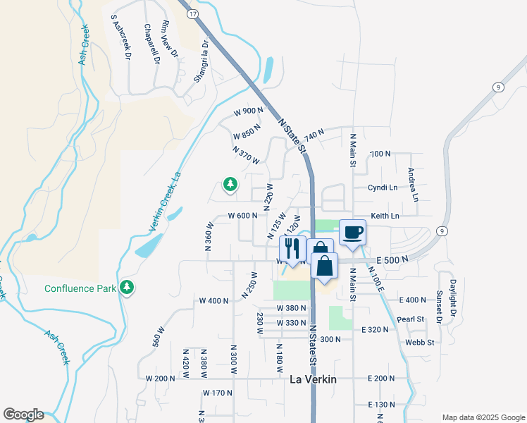map of restaurants, bars, coffee shops, grocery stores, and more near 615 North 220 West in La Verkin