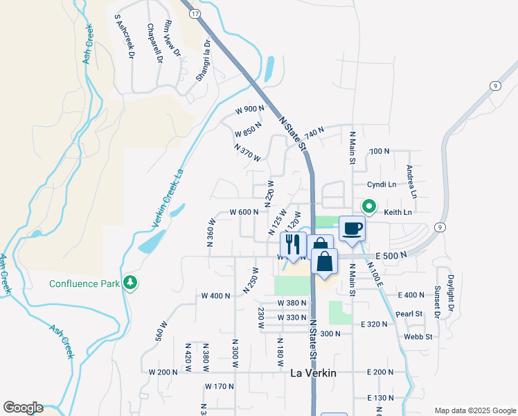 map of restaurants, bars, coffee shops, grocery stores, and more near 244 West 600 North in La Verkin