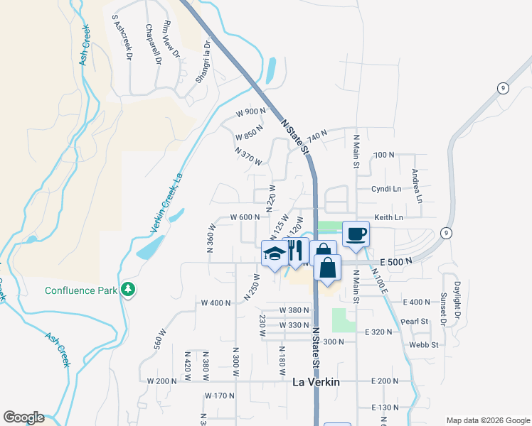 map of restaurants, bars, coffee shops, grocery stores, and more near 615 North 220 West in La Verkin