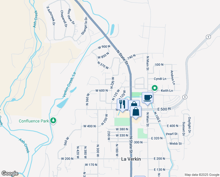map of restaurants, bars, coffee shops, grocery stores, and more near 615 North 220 West in La Verkin