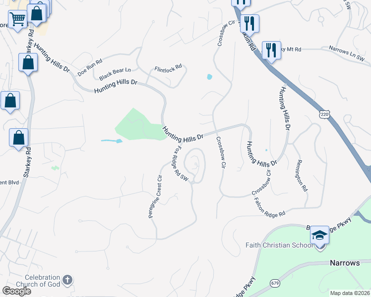 map of restaurants, bars, coffee shops, grocery stores, and more near 4966 Hunting Hills Circle in Cave Spring
