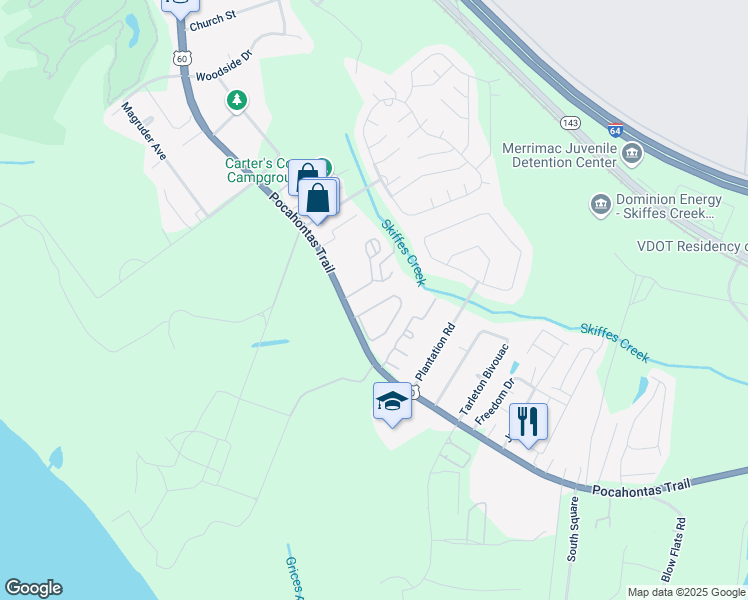 map of restaurants, bars, coffee shops, grocery stores, and more near 1912 Algonquin Trail in Williamsburg