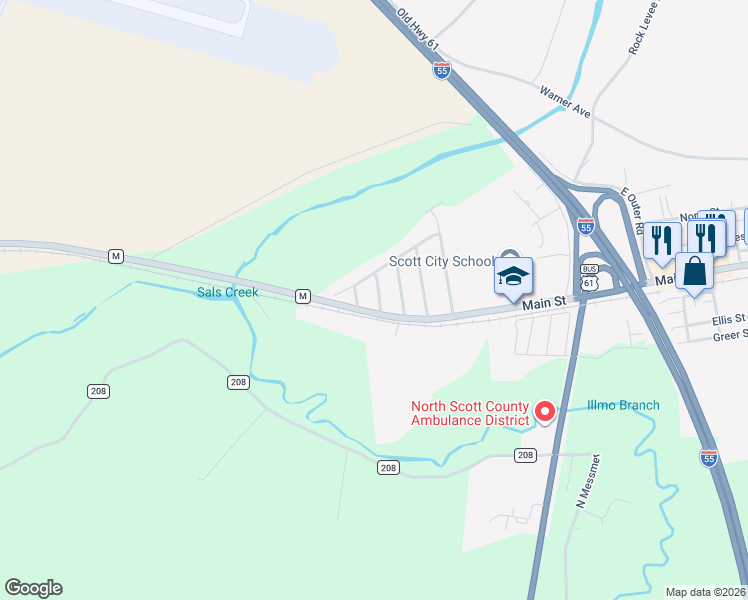 map of restaurants, bars, coffee shops, grocery stores, and more near 303 Susan Street in Scott City