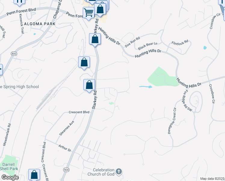 map of restaurants, bars, coffee shops, grocery stores, and more near 5147-5195 Overland Drive in Cave Spring