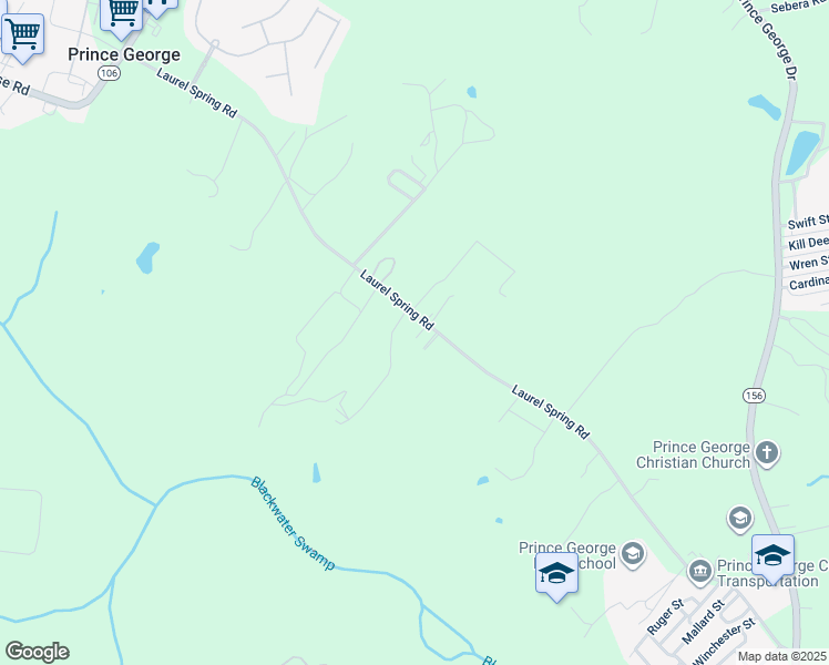 map of restaurants, bars, coffee shops, grocery stores, and more near 7219 Laurel Spring Road in Prince George