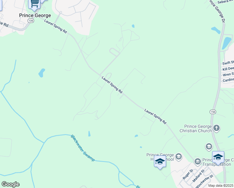 map of restaurants, bars, coffee shops, grocery stores, and more near 7219 Laurel Spring Road in Prince George