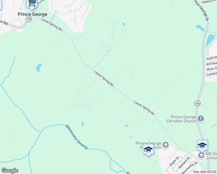 map of restaurants, bars, coffee shops, grocery stores, and more near 7307 State Route 616 in Prince George