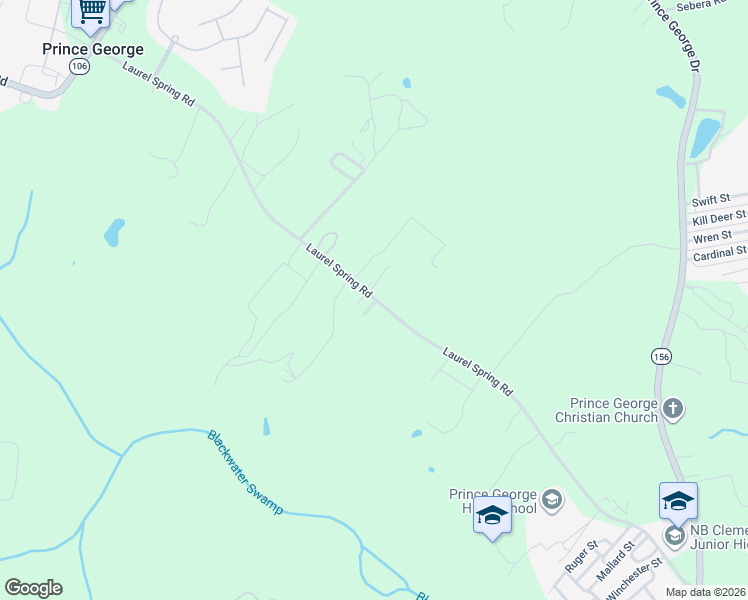 map of restaurants, bars, coffee shops, grocery stores, and more near 7307 State Route 616 in Prince George