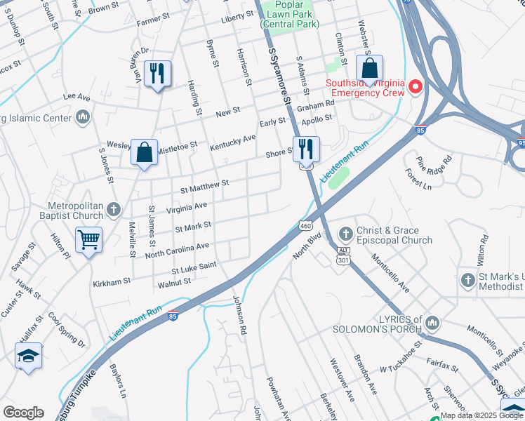 map of restaurants, bars, coffee shops, grocery stores, and more near 135 Saint Mark Street in Petersburg