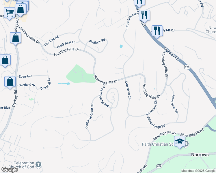 map of restaurants, bars, coffee shops, grocery stores, and more near 4966 Hunting Hills Circle in Cave Spring