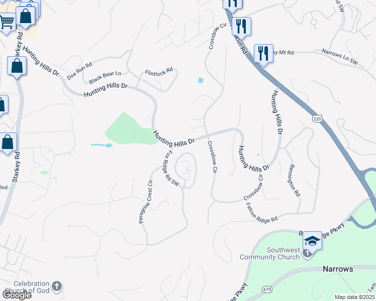 map of restaurants, bars, coffee shops, grocery stores, and more near 4986 Hunting Hills Circle in Cave Spring