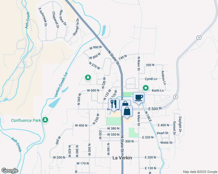 map of restaurants, bars, coffee shops, grocery stores, and more near 176 W 625 N in La Verkin