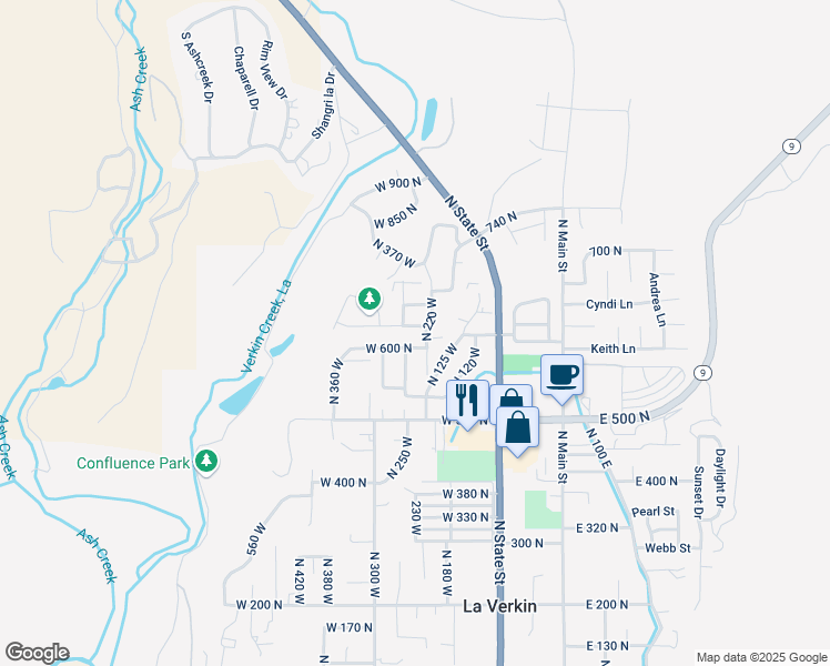 map of restaurants, bars, coffee shops, grocery stores, and more near 255 W 635 N in La Verkin