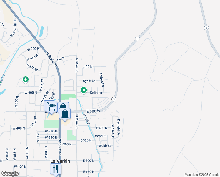 map of restaurants, bars, coffee shops, grocery stores, and more near 209 Keith Lane in La Verkin