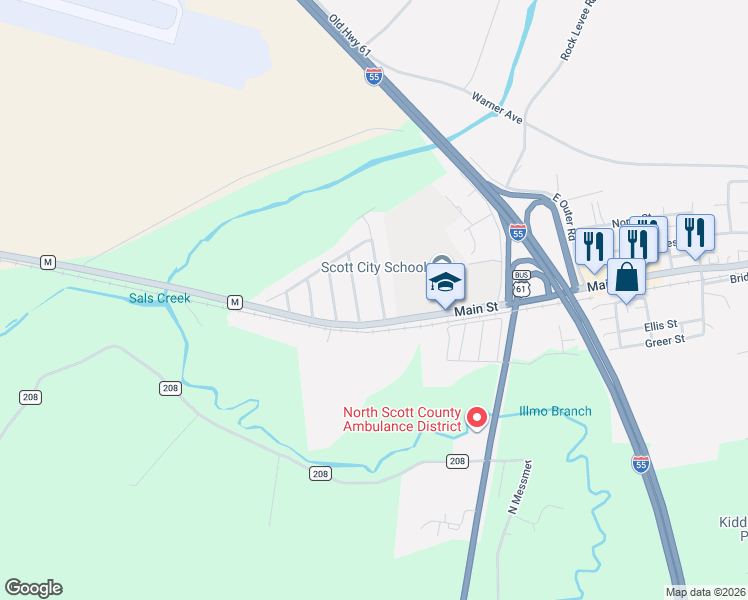 map of restaurants, bars, coffee shops, grocery stores, and more near 305 Wheeler Drive in Scott City