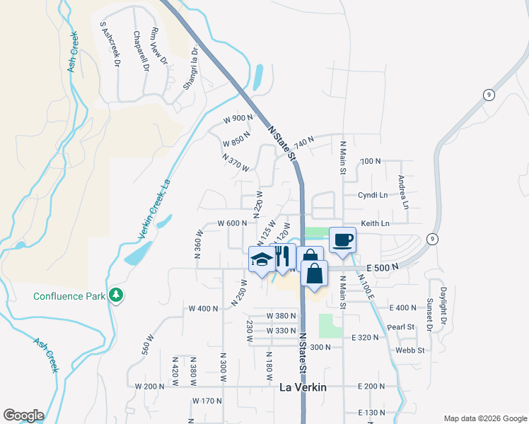 map of restaurants, bars, coffee shops, grocery stores, and more near 190 West 625 North in La Verkin