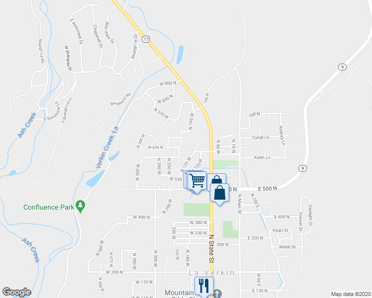 map of restaurants, bars, coffee shops, grocery stores, and more near 182 West 625 North in La Verkin