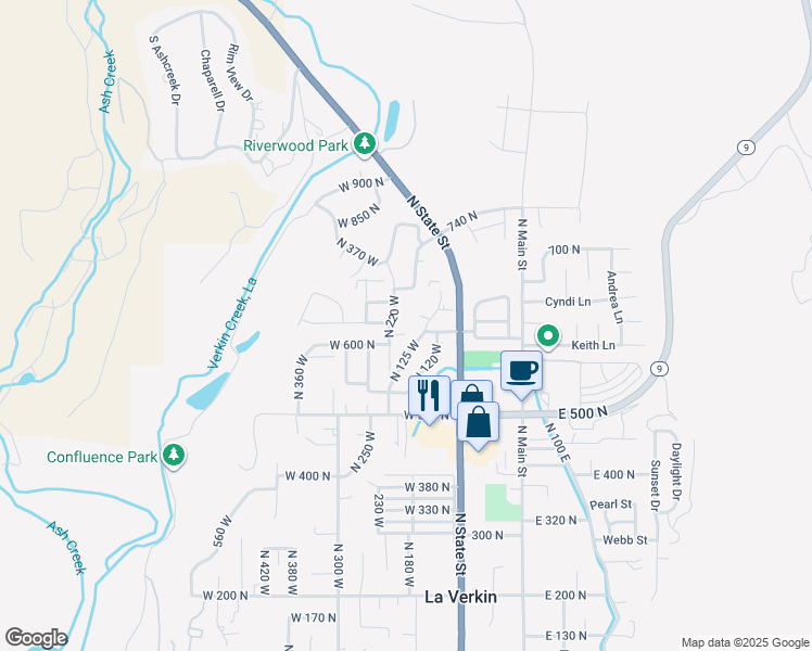 map of restaurants, bars, coffee shops, grocery stores, and more near 182 West 625 North in La Verkin