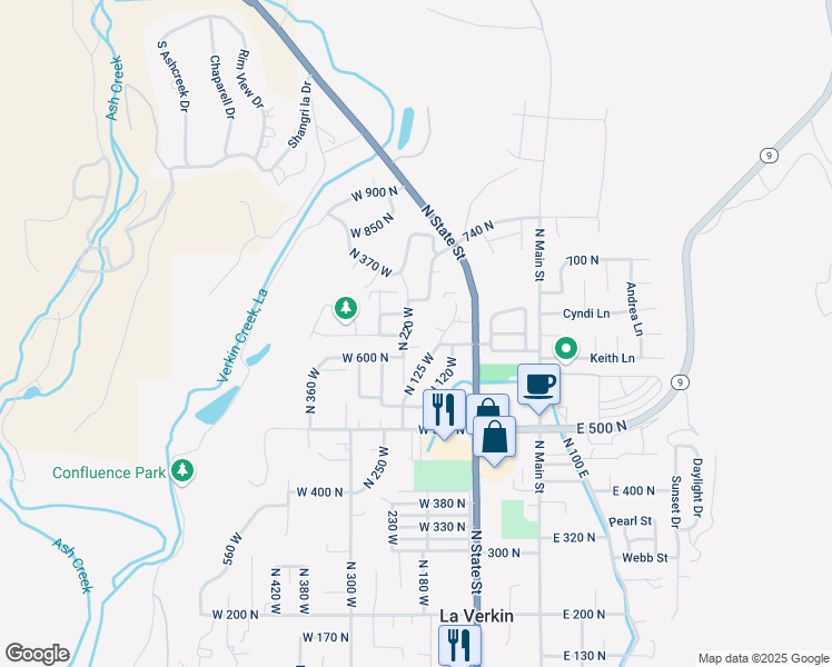 map of restaurants, bars, coffee shops, grocery stores, and more near 176 West 625 North in La Verkin