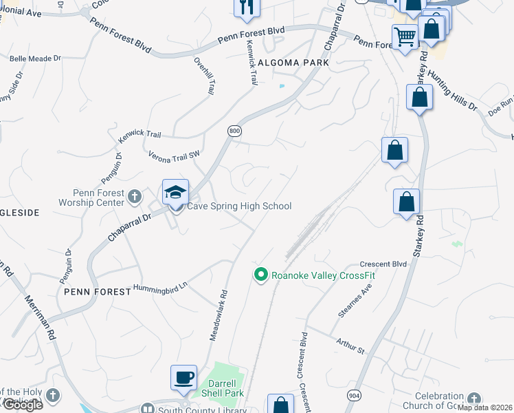 map of restaurants, bars, coffee shops, grocery stores, and more near 3432 Morning Dove Road in Cave Spring