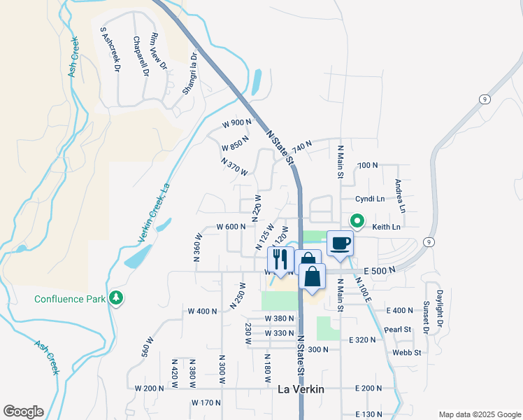 map of restaurants, bars, coffee shops, grocery stores, and more near 176 West 625 North in La Verkin