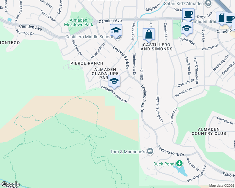 map of restaurants, bars, coffee shops, grocery stores, and more near 6564 Whispering Pines Drive in San Jose