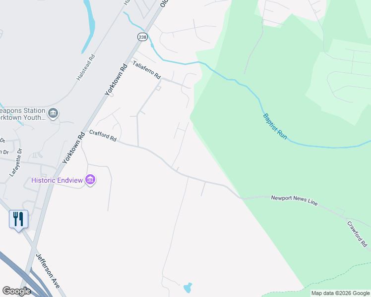 map of restaurants, bars, coffee shops, grocery stores, and more near 516 Lula Carter Road in Newport News