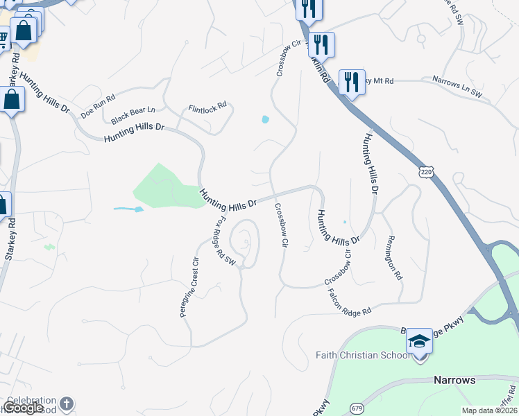 map of restaurants, bars, coffee shops, grocery stores, and more near 4986 Hunting Hills Circle in Cave Spring