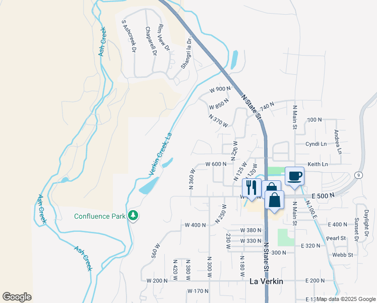 map of restaurants, bars, coffee shops, grocery stores, and more near 631 North 380 West in La Verkin