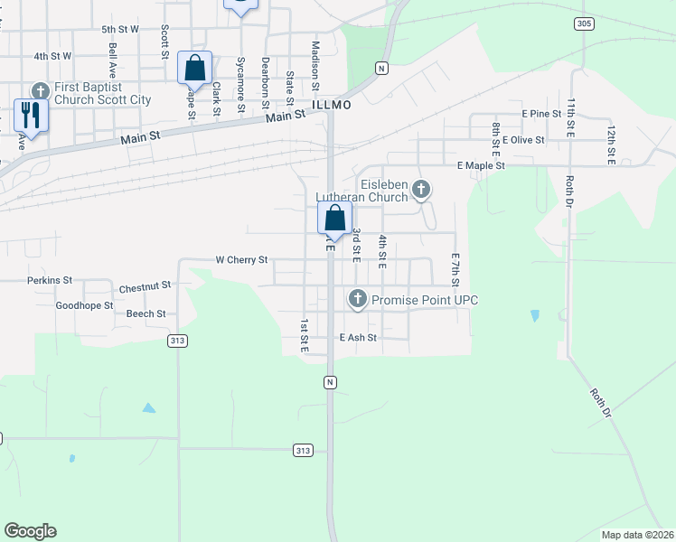 map of restaurants, bars, coffee shops, grocery stores, and more near 721 East 3rd Street in Scott City
