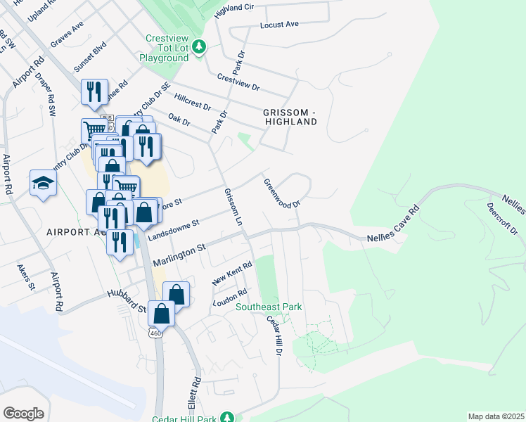 map of restaurants, bars, coffee shops, grocery stores, and more near 815 Blacksburg Lane in Blacksburg