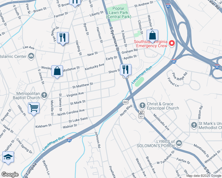 map of restaurants, bars, coffee shops, grocery stores, and more near 135 Saint Mark Street in Petersburg