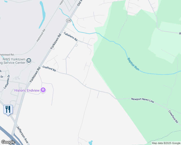map of restaurants, bars, coffee shops, grocery stores, and more near 516 Lula Carter Road in Newport News
