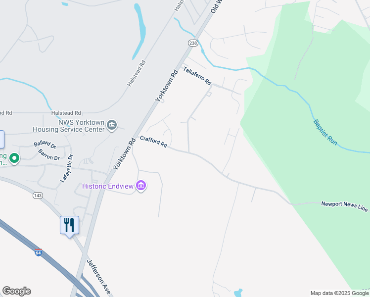 map of restaurants, bars, coffee shops, grocery stores, and more near 511 Taliaferro Road in Newport News